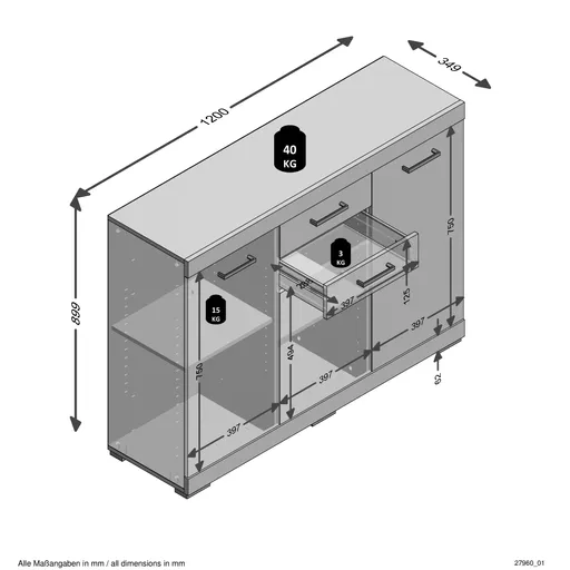 Kommode - Eiche Dekor, Weiß 