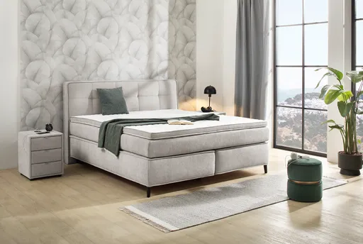 Boxspringbett- Liegefläche ca. 180x200 cm, Stoff, Graubeige