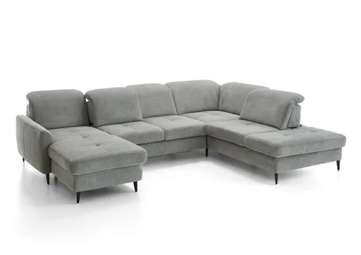 Wohnlandschaft - Longchair links mit 2,5-Sitzer und Ecke rechts, Sitztiefe verstellbar, Stoff, Grau