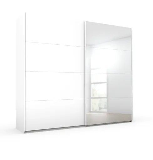 Schwebetürenschrank ROMAN- B ca. 271 cm, Weiß, Weiß Hochglanz, Spiegel