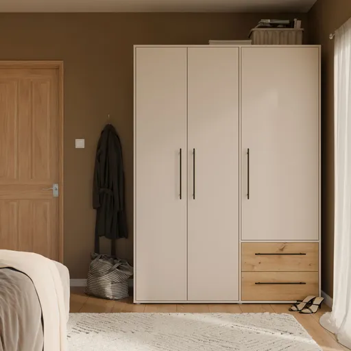  Drehtürenschrank FATHIE- B ca. 144 cm, Sand, Eiche Dekor