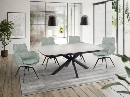 Esstisch MAXIE - ausziehbar, LB ca. 190x98 cm, Glaskeramik, Travertin farbig