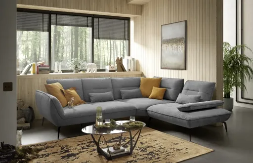 Ecksofa PAYTON - 2,5-Sitzer, Ecke rechts inkl. Rückenneigung, Armteilverstellung, Stoff, Grau