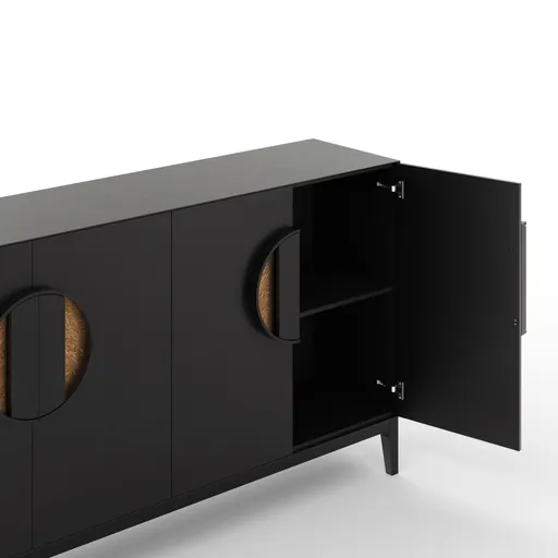 Sideboard Jyn - BHT ca. 197x109x46 cm, Lack, Schwarz