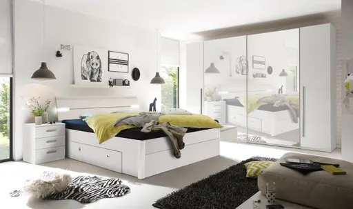 Schwebe-/Drehtürenschrank- B ca. 270 cm, Weiß, Spiegel