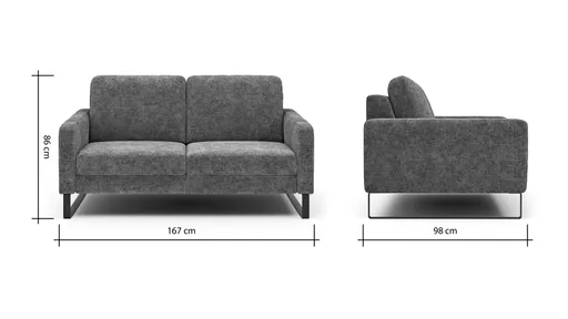 Sofa Enna - 2,5-Sitzer, Armlehne A, Stoff, Graubraun, Kufe, Schwarz