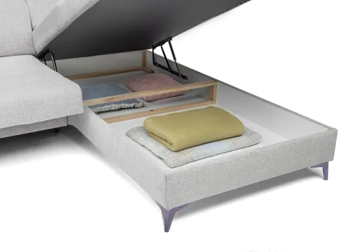 Ecksofa - Ecke links mit 2-Sitzer, Kopfteil verstellbar, Sitztiefe verstellbar motorisch, Stoff, Hellgrau