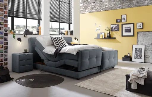 Boxspringbett- Liegefläche ca. 180x200 cm, Stoff, Mittelgrau