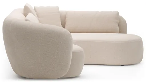 Ecksofa Karasu - 3-Sitzer mit Ottomane rechts, Stoff, Creme