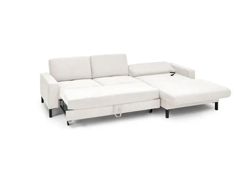 Ecksofa CALM MOVE 2.0 - 2,5-Sitzer mit Longchair rechts, Schlaffunktion, Feincord, Weiß