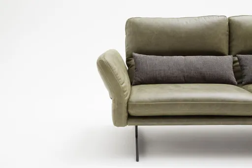 Sofa Alexander - 3-Sitzer inkl. Kopfstütze/Armlehne verstellbar, Leder, Olive