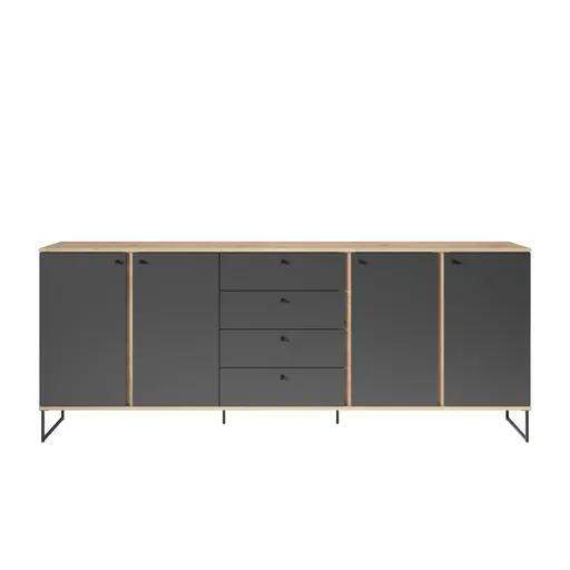Sideboard - B ca. 225 cm, Anthrazit, Evoke Eiche Nachbildung