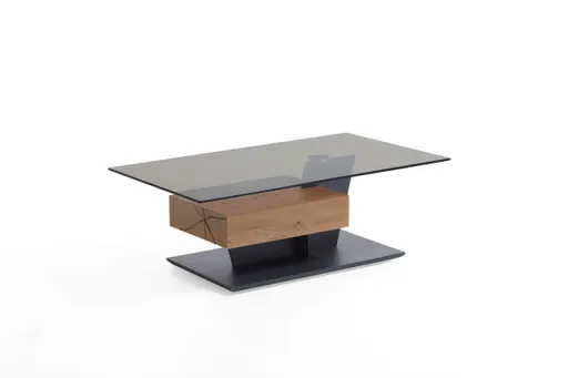 Couchtisch - Schubkasten, LBH120x70x45 cm, Kerneiche massiv, Glas, Bronze