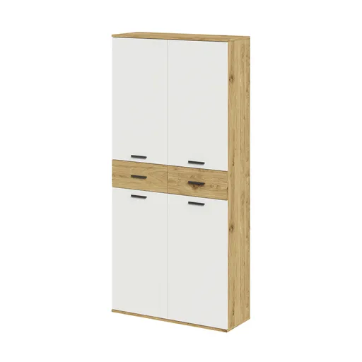 Schuhschrank- Eiche Dekor, Weiß