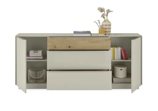 Sideboard - mit Beleuchtung, B ca. 214 cm, Kaschmir, Eiche massiv