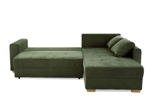 Ecksofa JAMELL - 2,5-Sitzer, Ecke rechts inkl. Schlaffunktion mit Bettkasten, Stoff, Grün