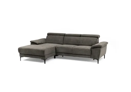 Ecksofa EZRA - Ecke links, 2-Sitzer inkl. Kopfteilverstellungen, Relaxfunktion im Longchair, Stoff, Braun