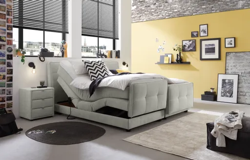 Boxspringbett- Liegefläche ca. 180x200 cm, Stoff, Beige