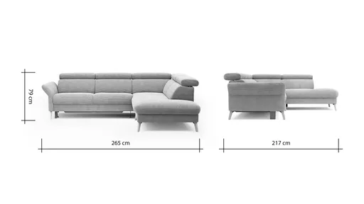 Sofa Maryville - 2,5-Sitzer mit Eckelement und Abschlussteil medium rechts, inkl. Schlaffunktion, Stauraum, Armlehne/Kopfteil verstellbar, Stoff, Grau