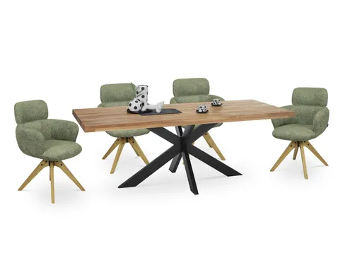 Esstisch - LB ca. 200x100 cm, Wildeiche massiv geölt, Baumkante, Schwarz