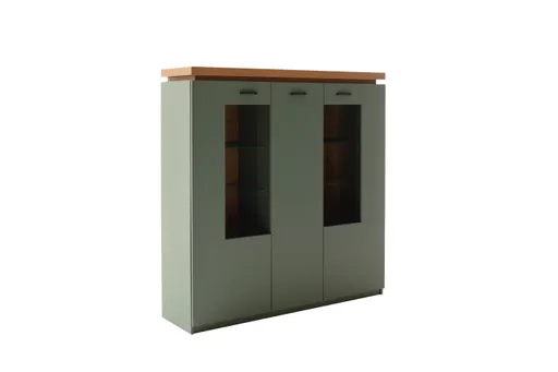 Highboard - mit Beleuchtung, B ca. 138 cm, Salbeigrün, Eiche Evoke Nachbildung