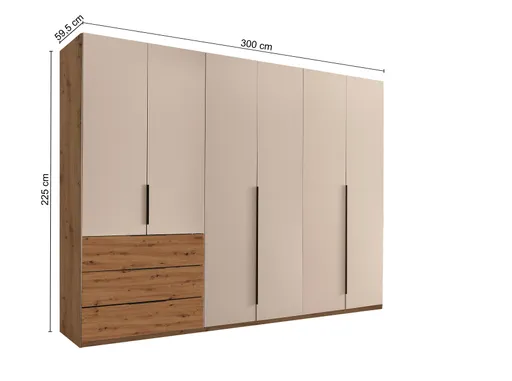 Drehtürenschrank- B ca. 300 cm, Eiche Dekor, Kaschmir