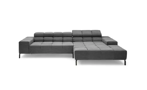 Ecksofa CLIVIA - 2-Sitzer mit Longchiar rechts, Sitzvorzug motorisch, Kopfteil verstellbar, Stoff, Anthrazit