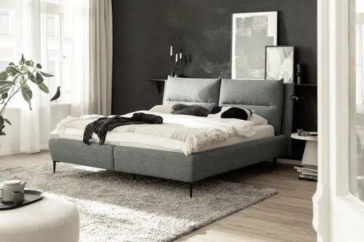 Polsterbett - Liegefläche ca. 180x200 cm, mit Bettkasten, Stoff, Graublau