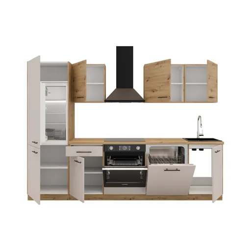 Küchenblock- ohne E-Geräte, B ca. 280 cm, Eiche Dekor, Kaschmir, Matt