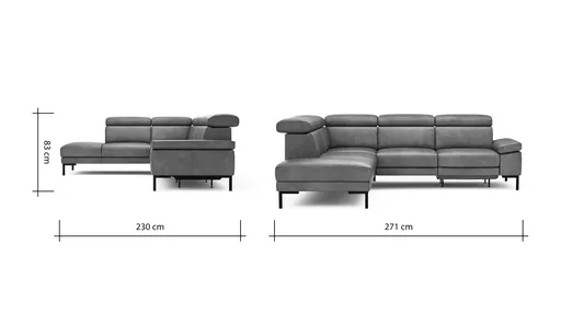 Ecksofa Hudson - Ecke links mit 2,5-Sitzer inkl. Kopfteil/Armlehne verstellbar und Sitzvorzug/Relaxfunktion (motorisch), Leder, Braungrün