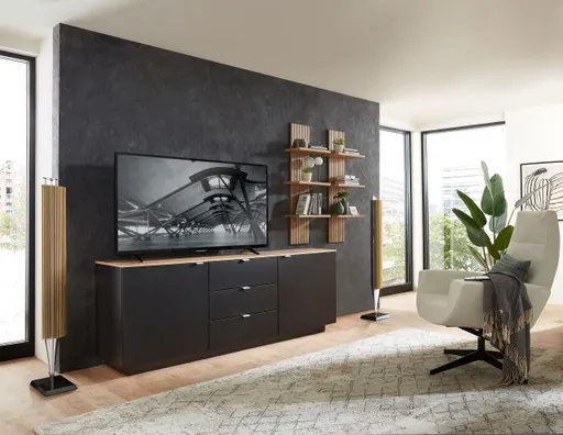 TV-Sideboard - Schwarz, Eiche Dekor