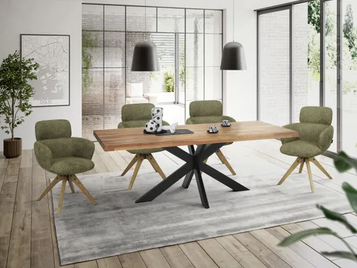 Esstisch - LB ca. 200x100 cm, Wildeiche massiv geölt, Baumkante, Schwarz