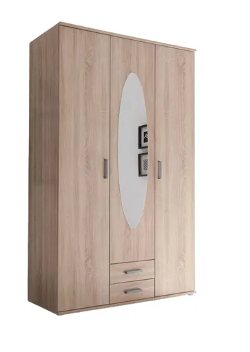 Drehtürenschrank- B ca. 120 cm, Eiche Dekor, Spiegel