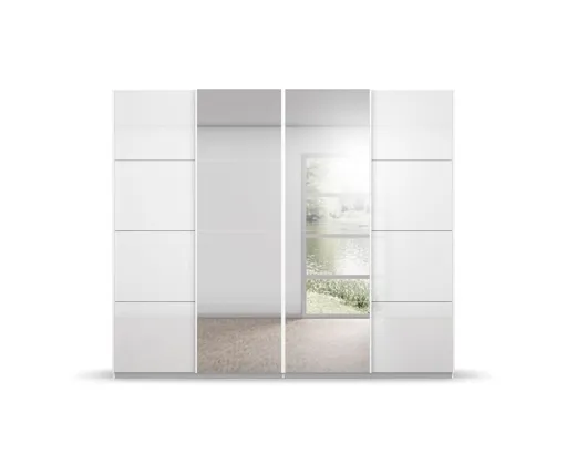 Schwebetürenschrank RIKK- B ca. 271 cm, Weiß, Weiß Hochglanz, Spiegel