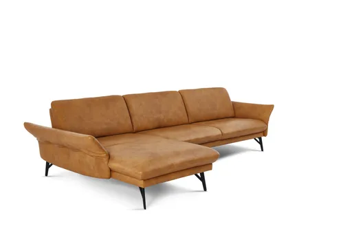 Polsterecke EM Tivoli - Longchair, 2,5-Sitzer inkl. Sitztiefen- und Armteilverstellung, Leder, Mais