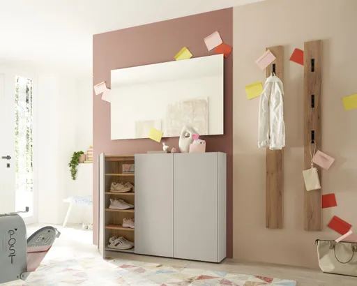 Schuhschrank GASIRA - B ca. 138 cm, Kaschmir, Navarra Eiche Nachbildung