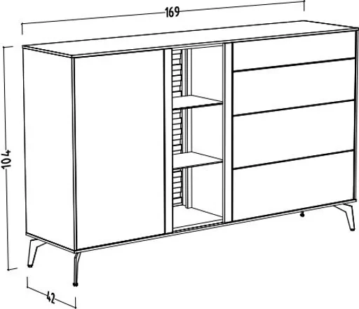 Sideboard - B ca. 169 cm, Weiß, Asteiche, Schwarz