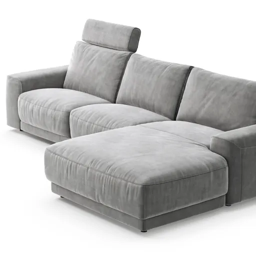 Ecksofa Balok - 2,5-Sitzer mit Longchair groß rechts, inkl. Relaxfunktion (motorisch) und Kopfstütze, Stoff, Eisengrau
