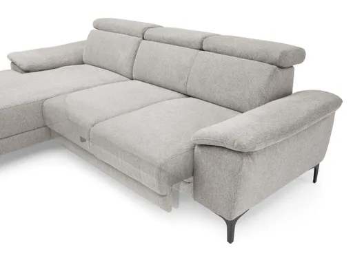 Ecksofa EZRA - Ecke links, 2-Sitzer inkl. Kopfteilverstellungen, Sitzvorzug, Stoff, Blau