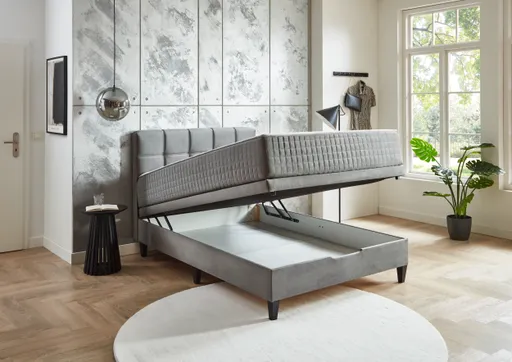 Boxbett - Liegefläche ca. 140x200 cm, Stoff, Grau