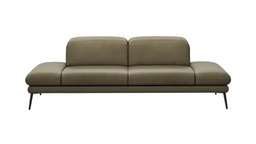 Sofa Elena - 2-Sitzer, Kopfteil/Armlehne verstellbar, Leder, Olive