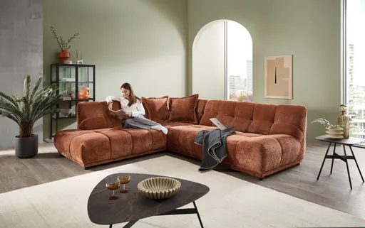 Ecksofa - Ecke links mit 3-Sitzer, Stoff, Rost