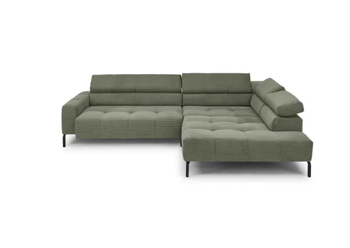  Ecksofa COLLEEN - 2-Sitzer mit Ecke rechts, Sitzvorzug motorisch, Feincord, Olive