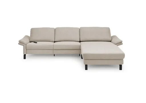 Ecksofa CALM PREMIUM 2.0 - 3-Sitzer mit Longchair rechts, Relaxfunktion motorisch, Armlehne verstellbar, Stoff, Sand