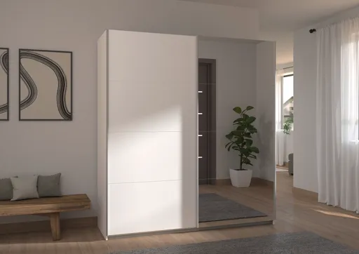Schwebetürenschrank RUBITO- B ca. 181 cm, Weiß, Spiegel