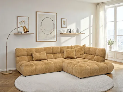 Ecksofa - 2-Sitzer mit Ecke rechts, Stoff, Goldfarben