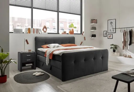 Boxspringbett HOLLIE- Liegefläche ca. 180x200 cm, Stoff, Anthrazit, inkl. Topper