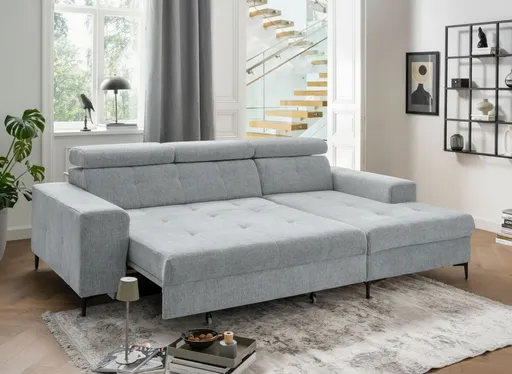 Ecksofa - Longchair links mit 2-Sitzer, Sitzvorzug motorisch, Stoff, Mint