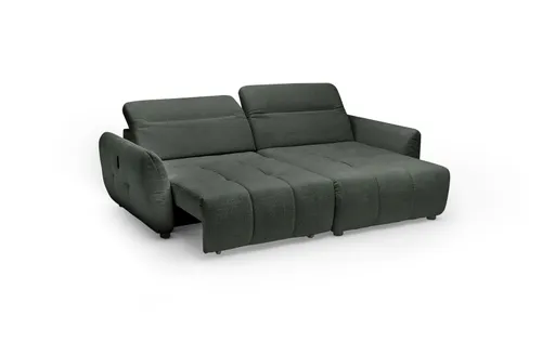 Ecksofa JAIMIE - 1,5-Sitzer mit Longchair rechts inkl. Relaxfunktion, verstellbare Kopfstütze, Stoff, Grün