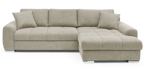 Polsterecke NANJA - 2-Sitzer, Ecke rechts inkl. Schlaffunktion mit Bettkasten, Stoff Taupe